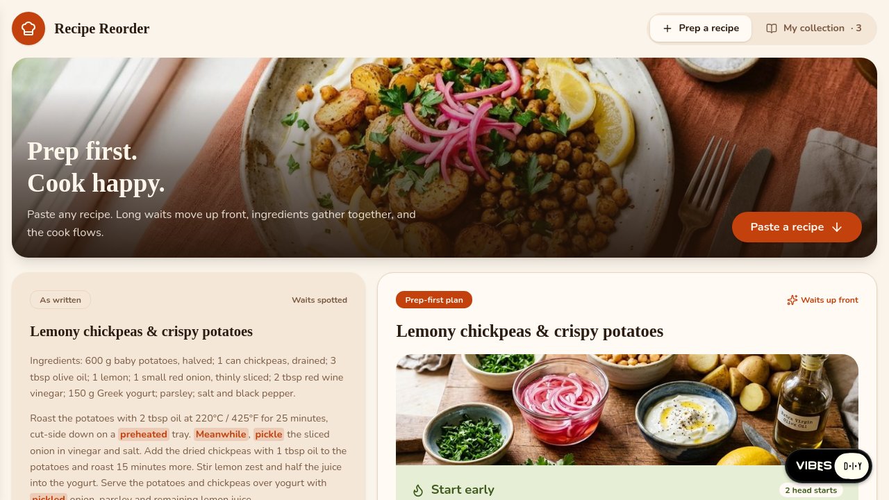 Screenshot of Recipe Reorder